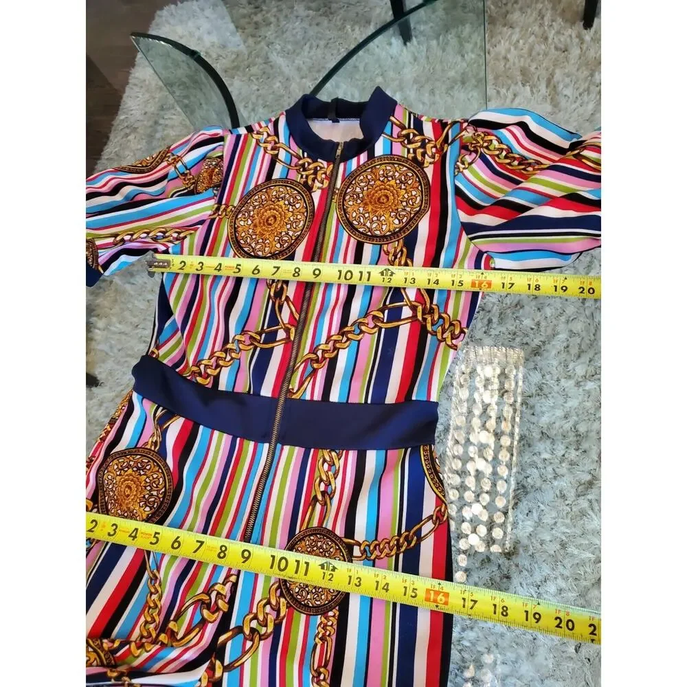 Good Time Womens Multicolor Striped Medallion Short Sleeve Casual Jumpsuit Large - Picture 8 of 11